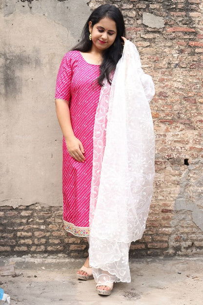 Magenta Upada Bandhani Kurta Set with dupatta