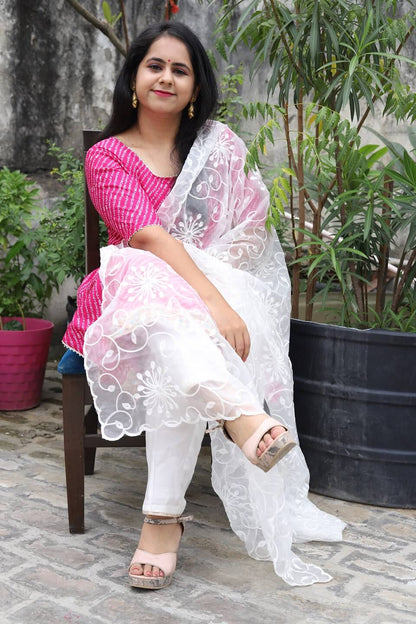 Magenta Upada Bandhani Kurta Set with dupatta