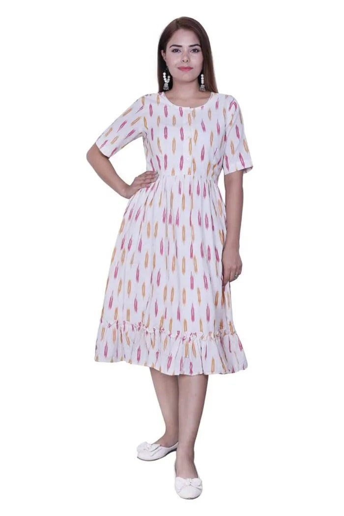 Off-White Cotton Ikat Dress