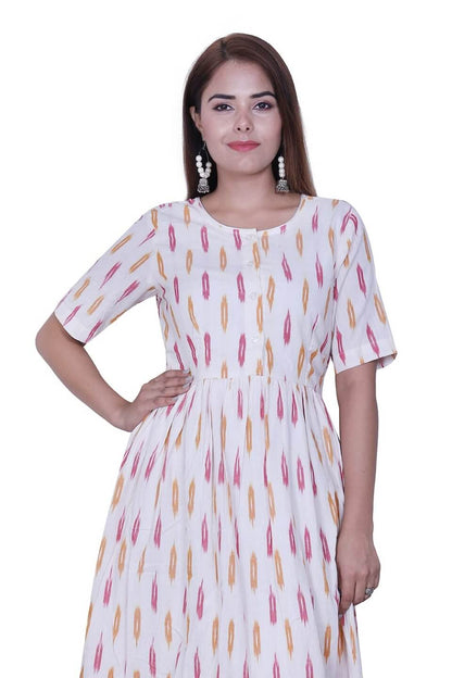 Off-White Cotton Ikat Dress