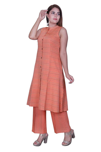 Orange Handloom Blend Cotton Kurta set
