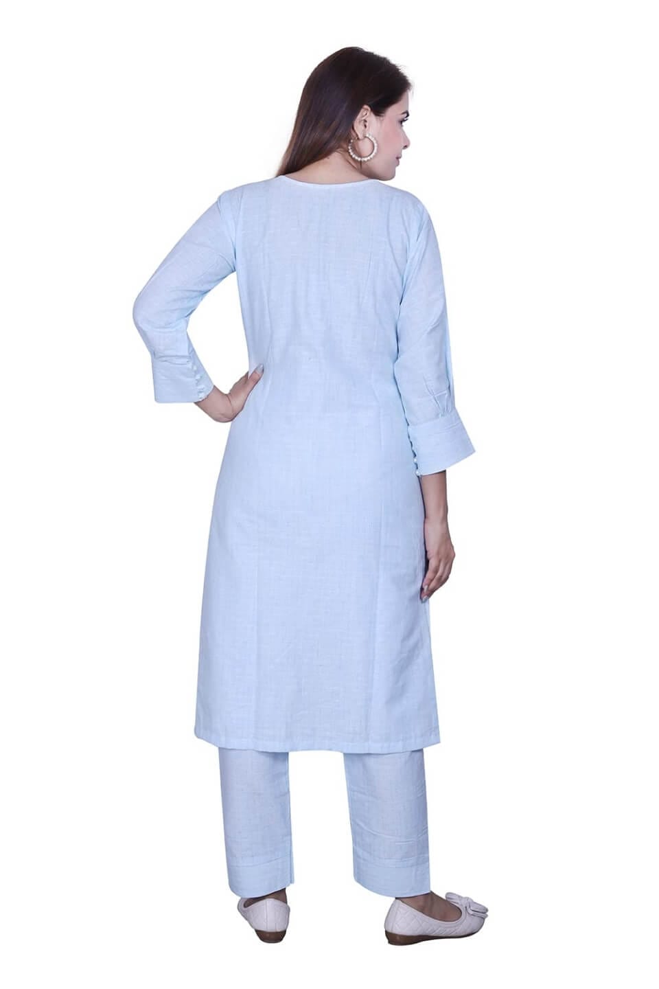 Sky Blue Cotton Kurta Set Dupatta