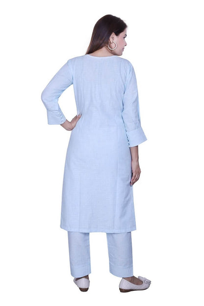 Sky Blue Cotton Kurta Set Dupatta