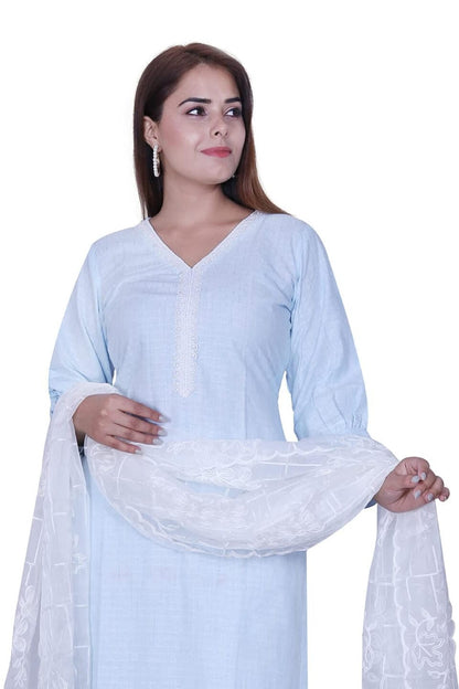 Sky Blue Cotton Kurta Set Dupatta