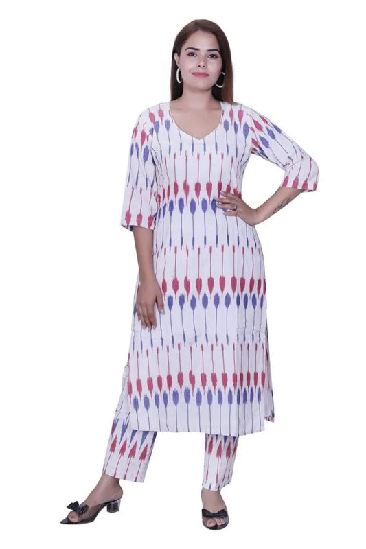 White Cotton Ikat Kurti set