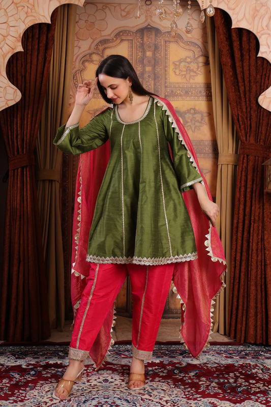 A-Line Kurta Set with Tissue Silk Dupatta - XS