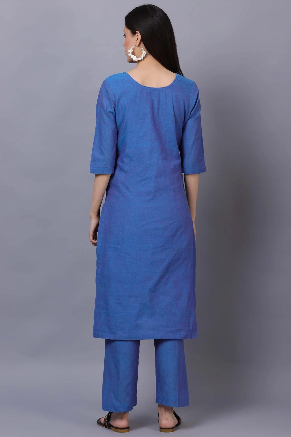 Blue Cotton Kurta Set with Phulkari Dupatta