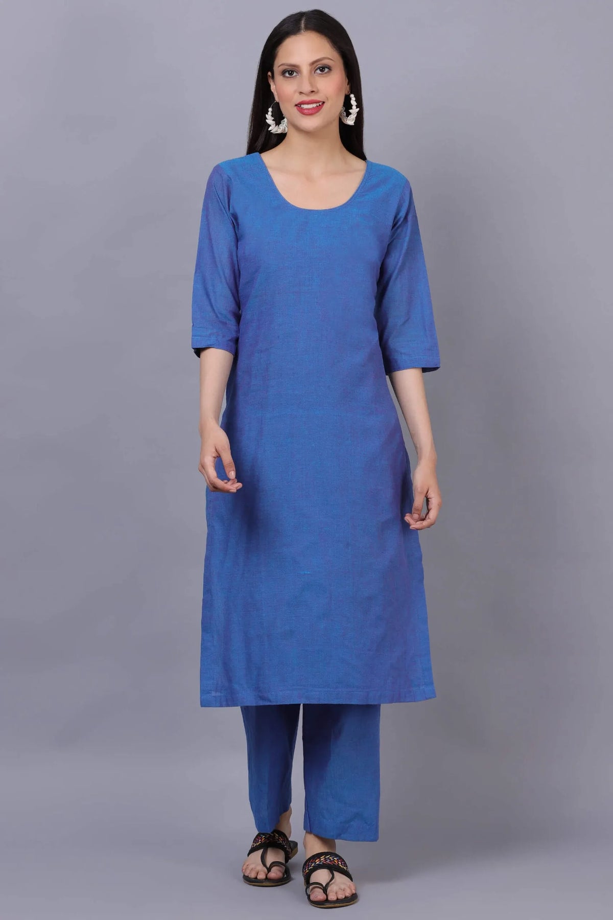 Blue Cotton Kurta Set with Phulkari Dupatta