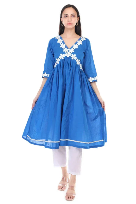 Cambric Cotton Anarkali Kurta Set - XS