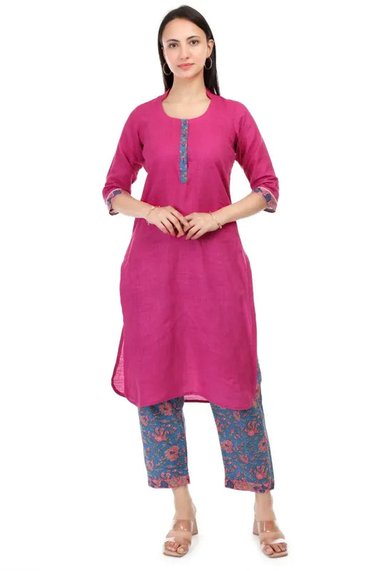 Cambric cotton kurta with handblock pant - XS