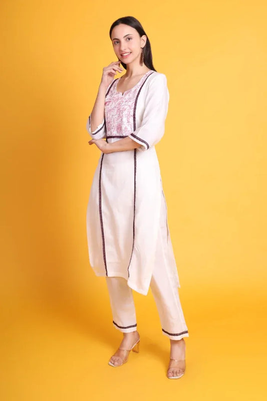 Cotton kurta Set with Chicken Lace Work