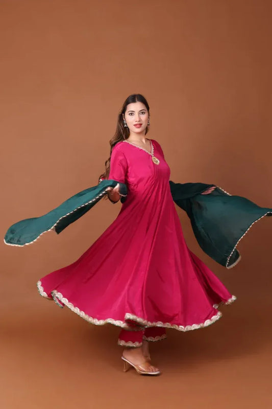 Crepe Anarkali Kurta Set with Dupatta