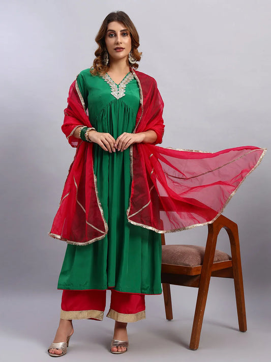 Crepe Anarkali Kurta Set with Organza Dupatta