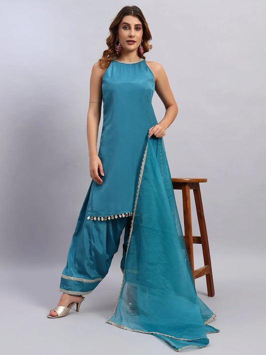 Crepe Silk Kurta and Farsi Salwar with Organza Dupatta