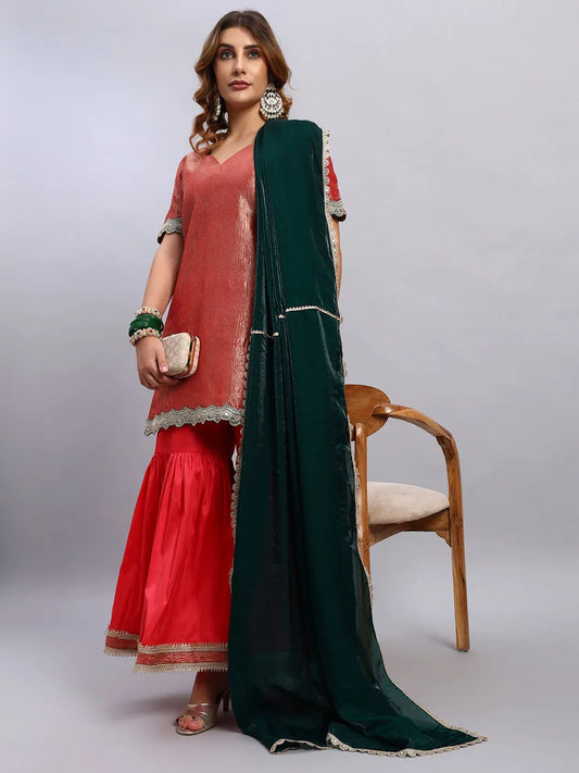 Crush Tissue Silk Sharara Set with Dupatta