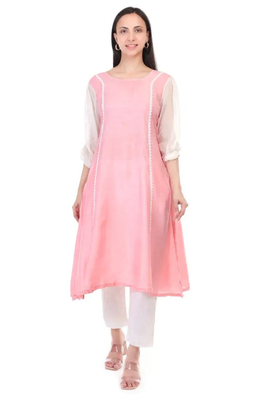 Dola silk kurta set with orgenzza sleeves - XS