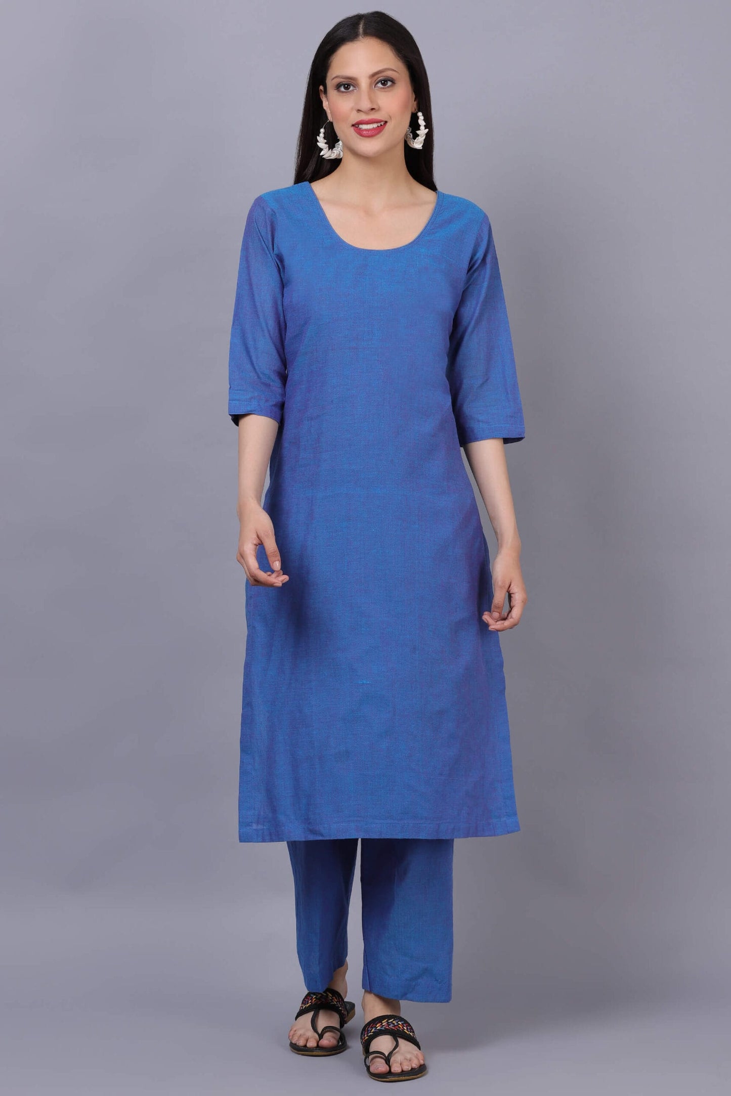 Blue Cotton Kurta Set with Phulkari Dupatta