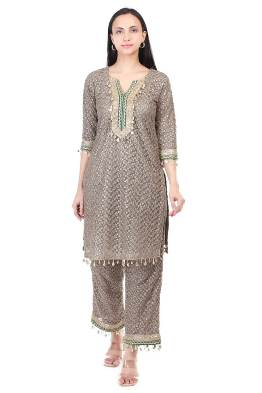 Golden Embroided kurta set - XS