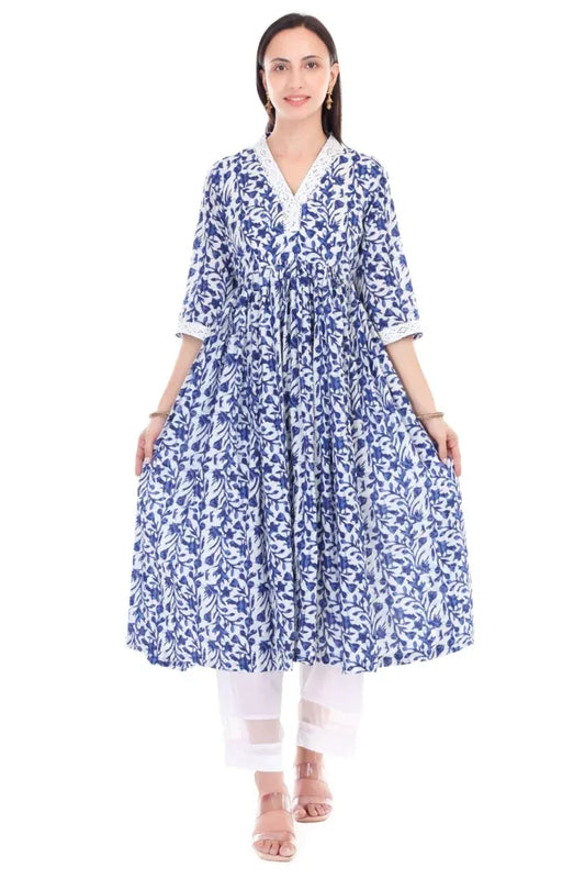 Hand Block Anarkali Kurta Set