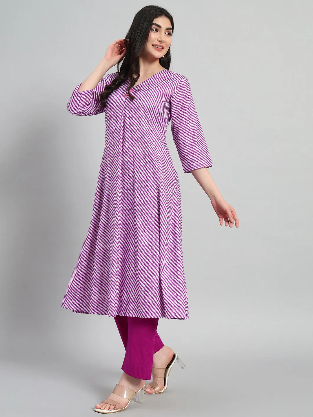 Hand Block Leheria Cotton Kurta Set