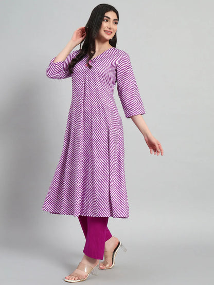 Hand Block Leheria Cotton Kurta Set
