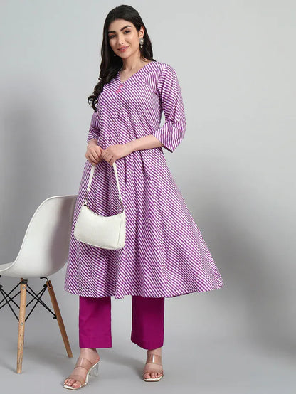 Hand Block Leheria Cotton Kurta Set