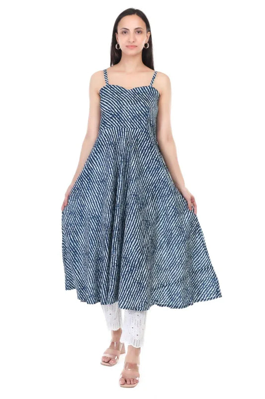 Handblock Lehriya Anarkali Kurta Set - XS