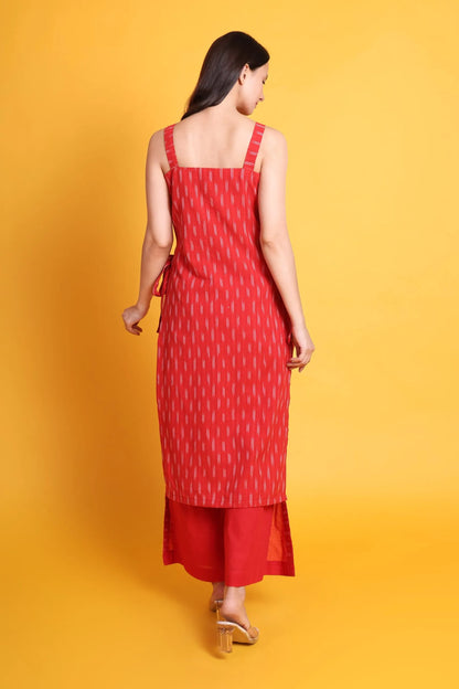Ikat Strap Kurta with Wide Leg Pant