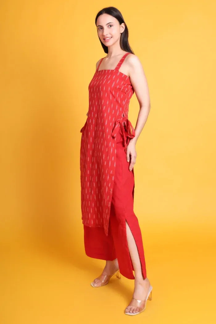 Ikat Strap Kurta with Wide Leg Pant