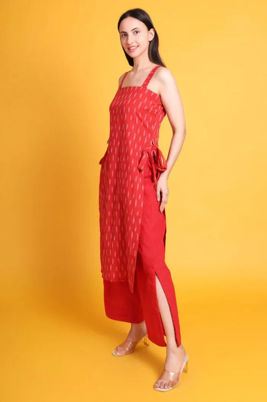 Ikat Strap Kurta with Wide Leg Pant