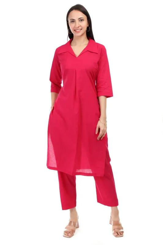 Magenta cambric cotton kurta set - XS