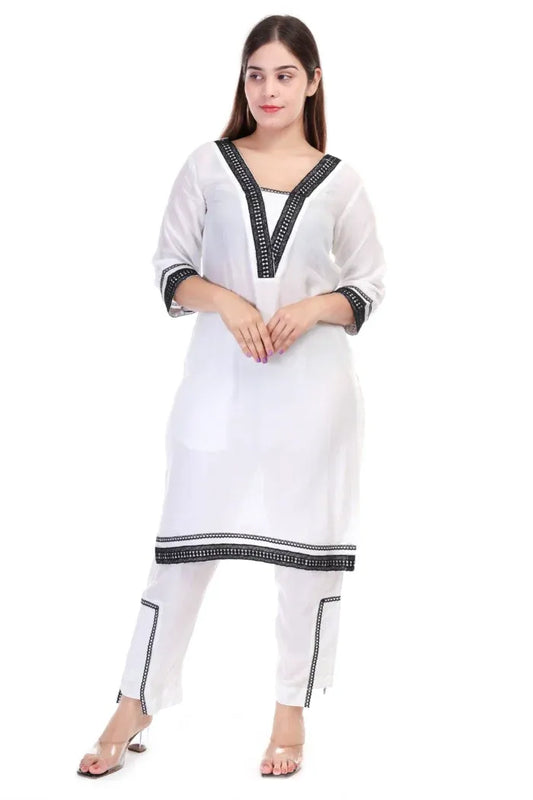 Muslin kurta set with lacework - XS
