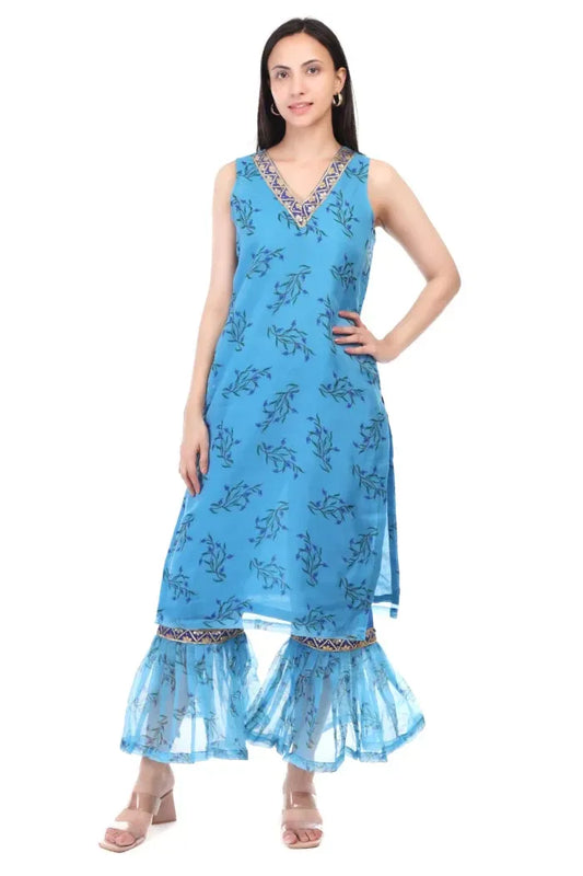 Organza Sleeveless Kurta with Sharara Pant - XS
