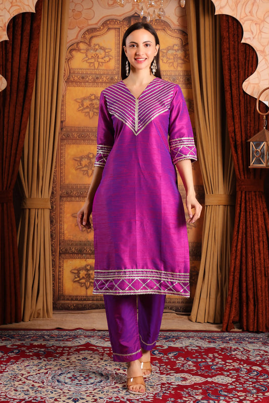 Raw Silk Kurta Set with Gotapatti Work