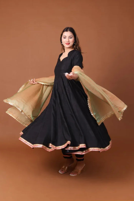 Satin Dupion Anarkali Kurta Set with Dupatta