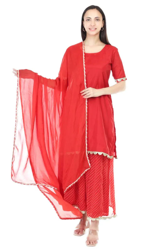 Silk Kurta with Georgette Sharara and Organza Dupatta - XS