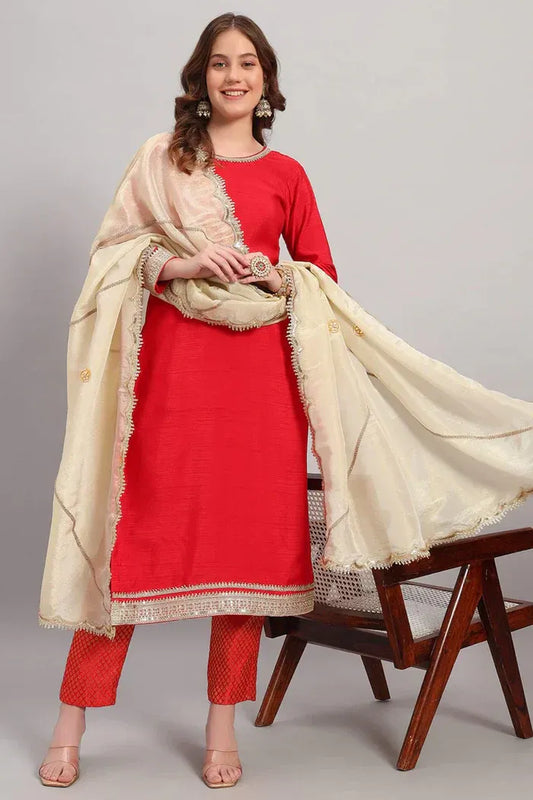 Silk Long Kurta Set with Tissue Silk Dupatta