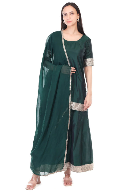 Silk Sharara Set with Organza Dupatta - XS