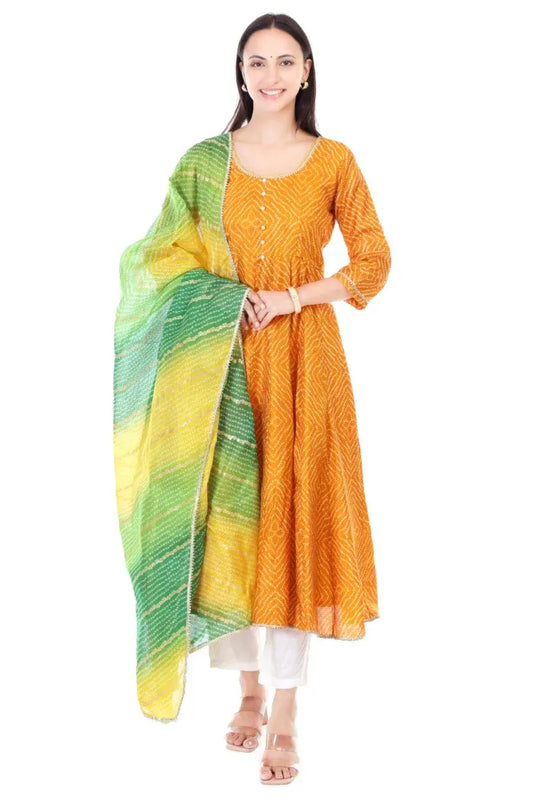 Taffeta Silk Anarkali Set with Kotadoria Dupatta - XS