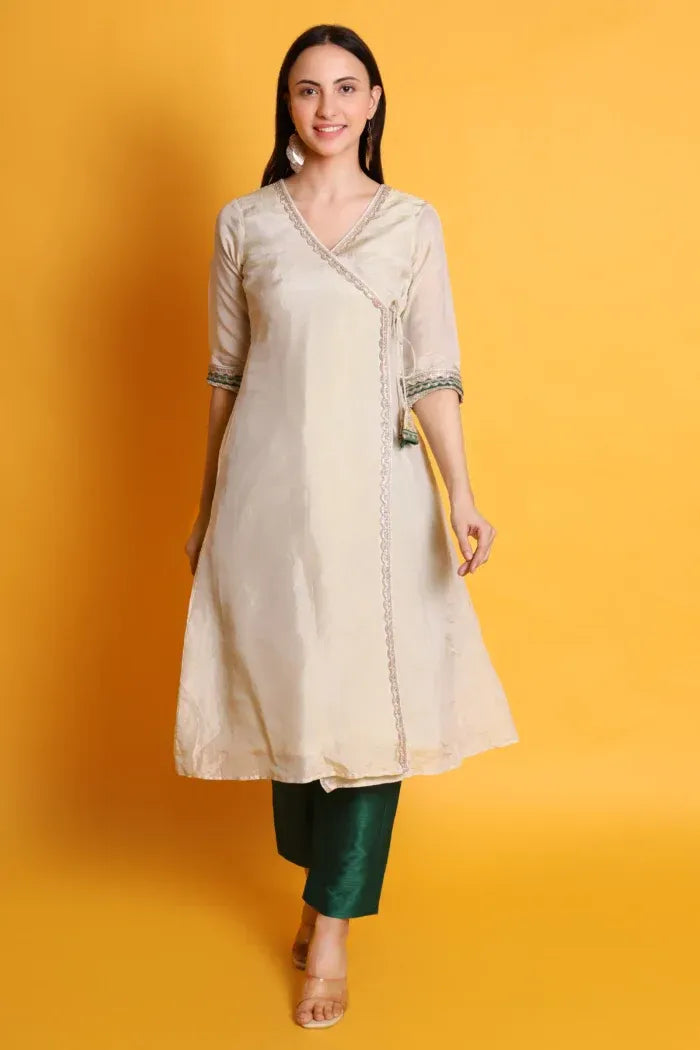 Tissue Silk Kurta with Raw Silk Pant - XS