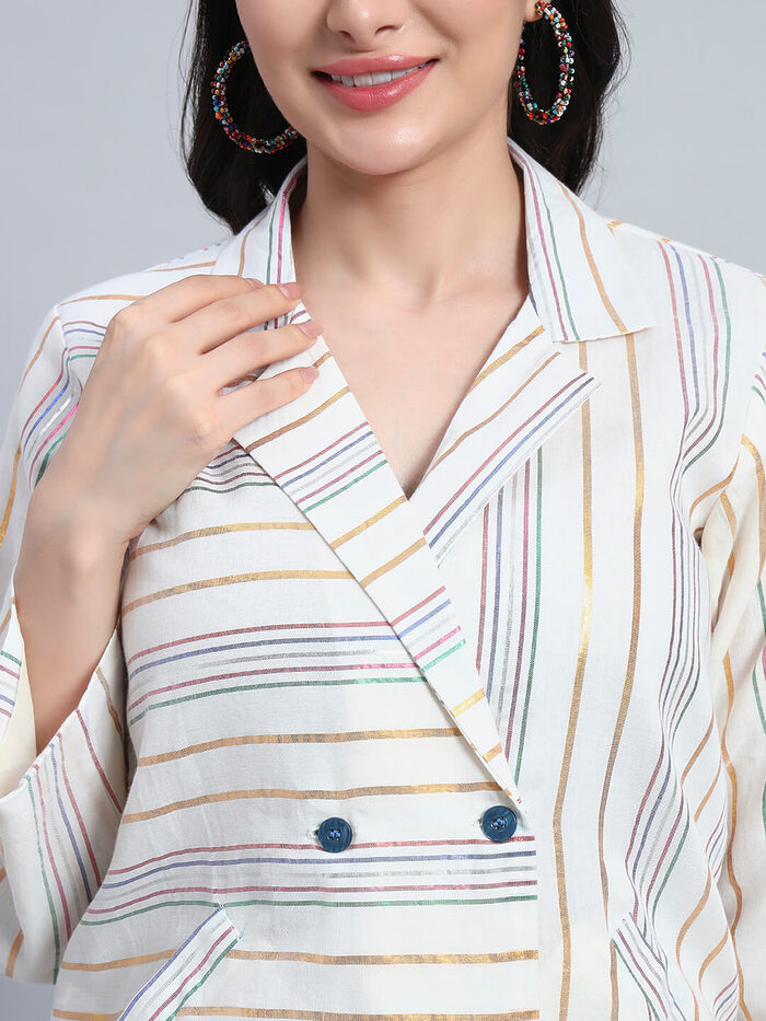 Cotton Stripes Coat with Pant - Image 6