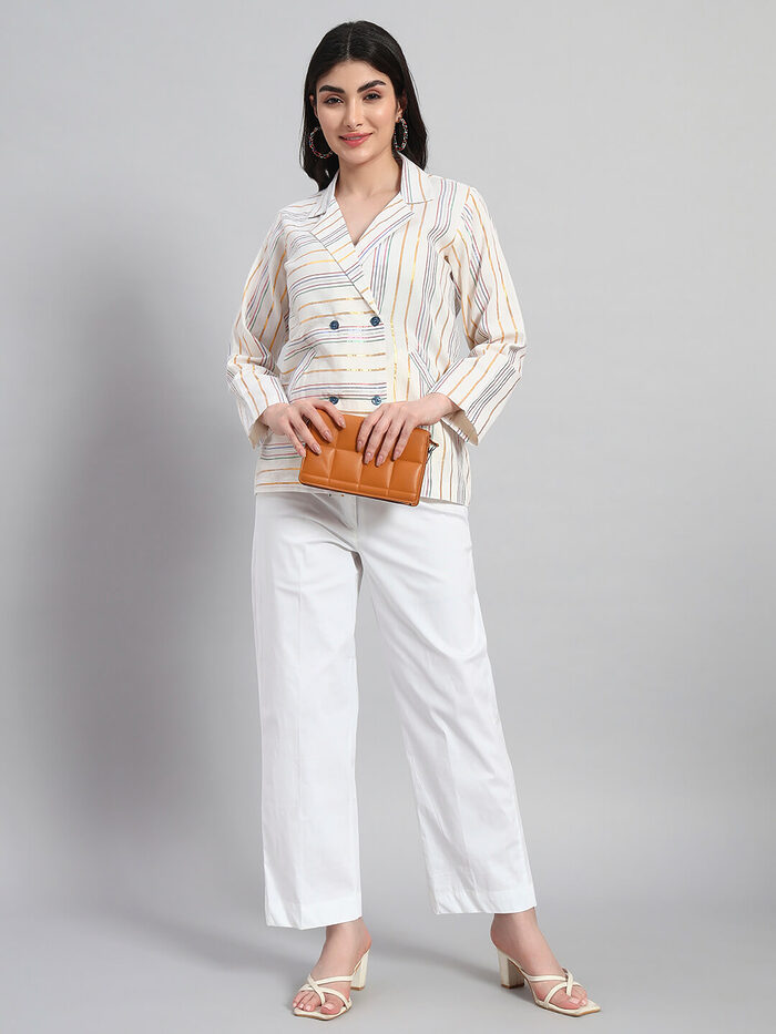 Cotton Stripes Coat with Pant - Image 1