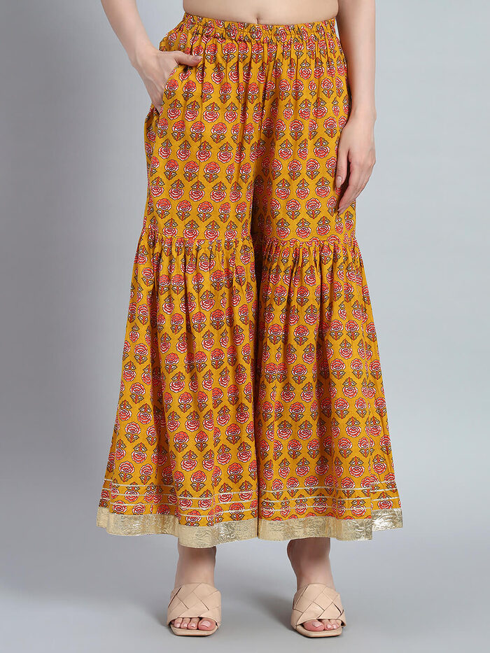 Hand Block Sharara Set with Organza Dupatta - Image 7