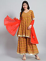 Hand Block Sharara Set with Organza Dupatta - Image 3