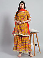 Hand Block Sharara Set with Organza Dupatta - Image 2