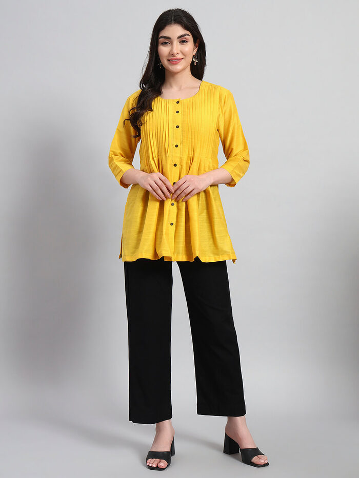 Silk Pintuck Short Kurta with Pant - Image 2