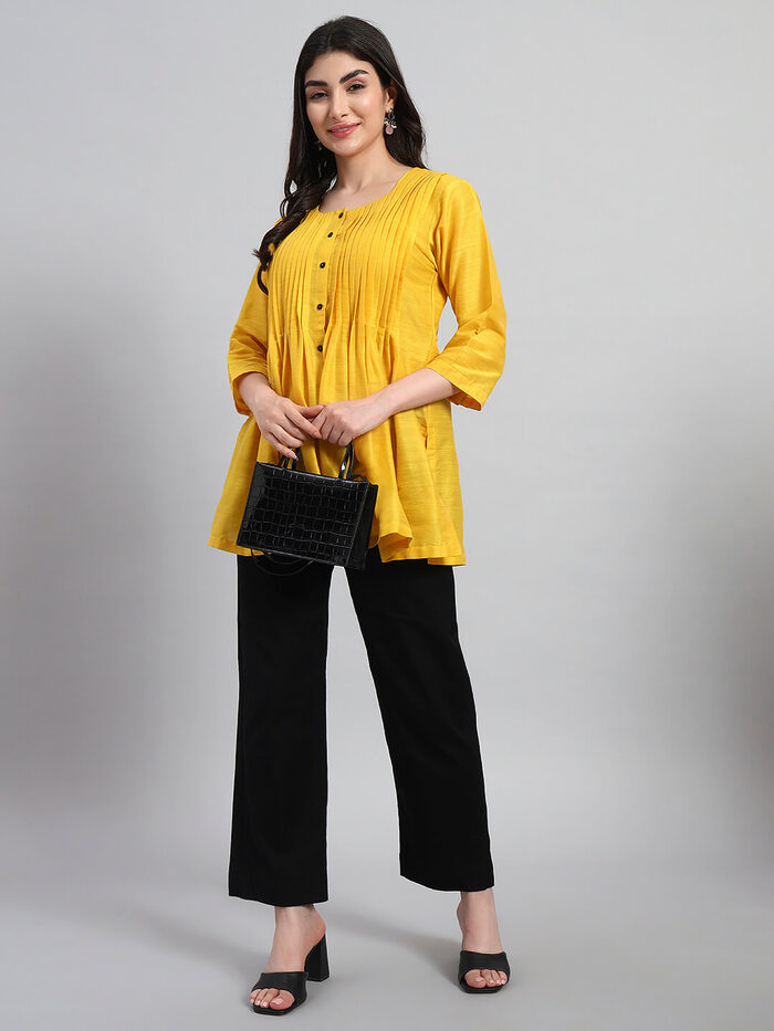 Silk Pintuck Short Kurta with Pant - Image 1