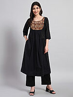 A-Line Gethered Cotton Kurta Set - Image 3