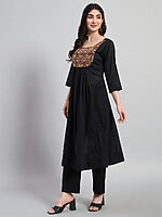 A-Line Gethered Cotton Kurta Set