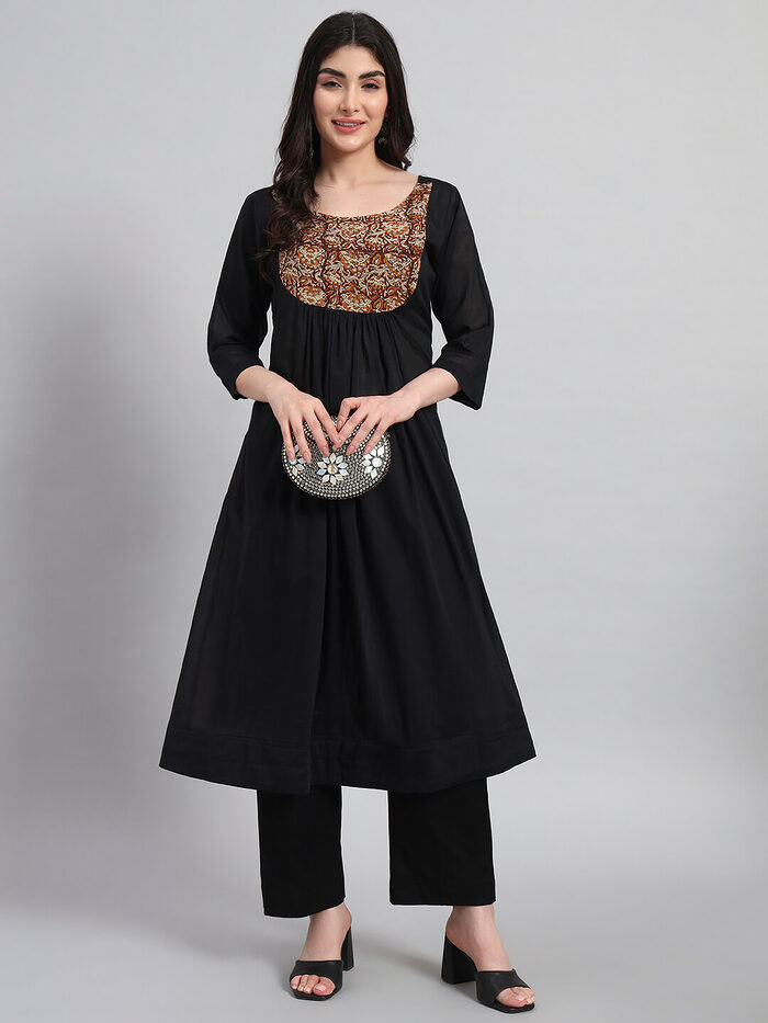 A-Line Gethered Cotton Kurta Set - Image 2